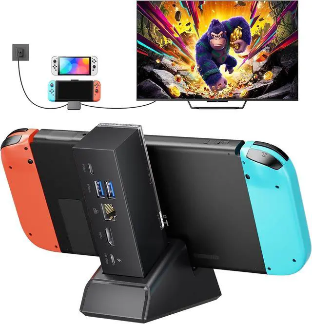 Main image of JSAUX Switch Dock 7-in-1, Portable TV Dock with 4K@120Hz HDMI, Gigabit Ethernet, USB A and USB C 3.1, 100W PD Charging, Travel Docking Station Compatible with Switch - HB0704