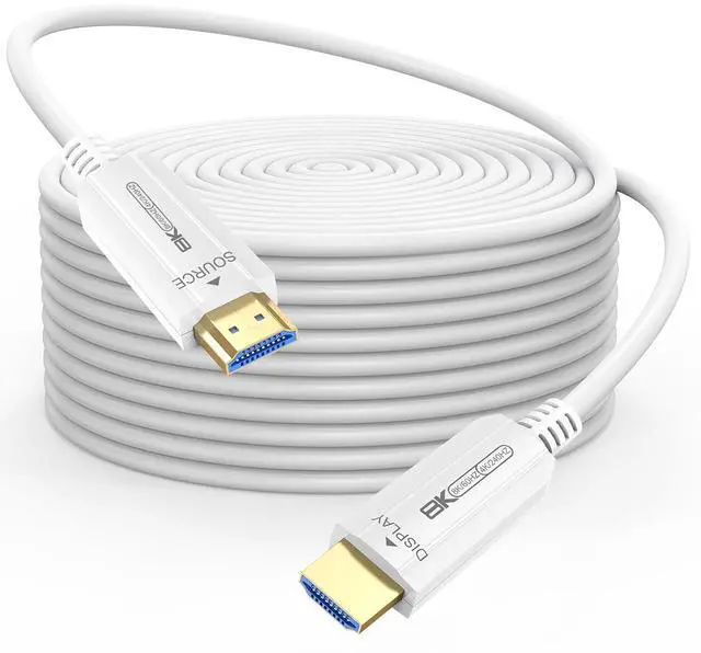 Main image of 8K White Fiber Optic HDMI Cable 50FT Slim, Optical HDMI 2.1 Cable Long 48Gbps Ultra High Speed Cord 8K@60Hz 4K@120Hz, HDR10+, eARC, HDCP 2.2&2.3, 3D for HDTV/PS5/Monitor/Projector/Streaming