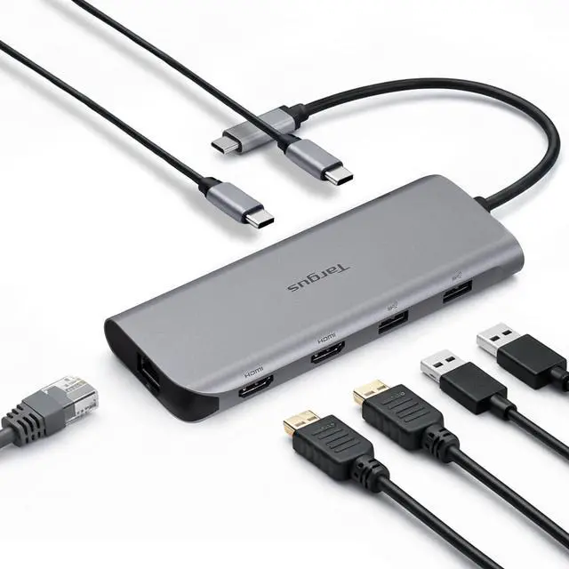 Main image of Targus Dual Video Mobile Dock with 140W EPR Power Pass-Through, Dual HDMI 4K@60Hz, 2X USB-C & 2X USB-A 10Gbps, Gigabit Ethernet, EcoSmart Design DOCK427GL