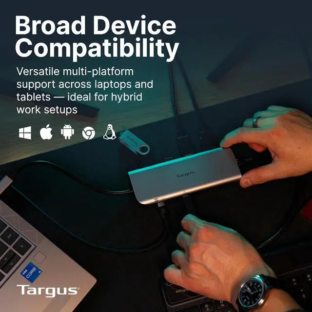 Alt view image 5 of 6 - Targus Dual Video Mobile Dock with 140W EPR Power Pass-Through, Dual HDMI 4K@60Hz, 2X USB-C & 2X USB-A 10Gbps, Gigabit Ethernet, EcoSmart Design DOCK427GL