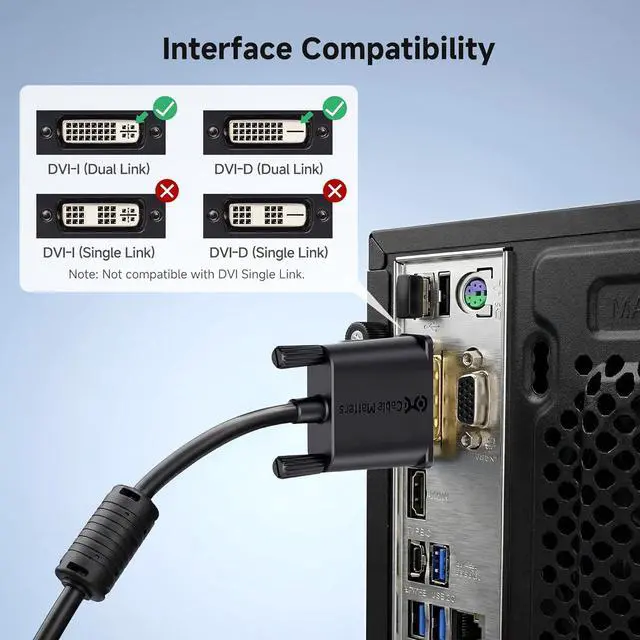 Alt view image 5 of 6 - Cable Matters Long DVI Cable with Ferrites - 50ft, DVI Dual Link Cable
