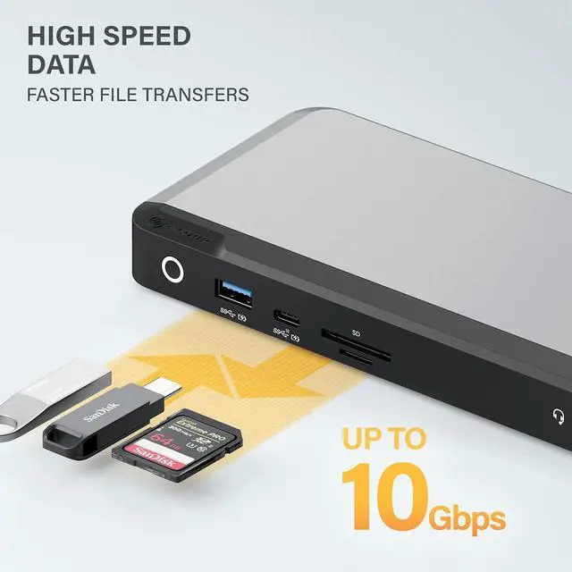 Alt view image 5 of 7 - ALOGIC Triple 4K Display Universal Docking Station DX3, 100W Laptop Charging, 3X 4K@60Hz DisplayPort, USB-C 10Gbps Fast Charging, 3X USB-A, Ethernet, SD 4.0, Audio for Mac & Windows Laptops