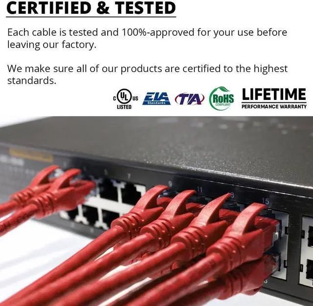 Alt view image 5 of 7 - Heavy Duty Cat6 Ethernet Copper Cable with Snagless RJ45 Connectors | 10 Pack/5FT | 24 AWG 550MHz | UL-Listed | 10 GB Max Speed for Fast Computer Networking | Red