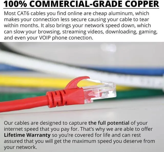 Alt view image 7 of 7 - Heavy Duty Cat6 Ethernet Copper Cable with Snagless RJ45 Connectors | 10 Pack/5FT | 24 AWG 550MHz | UL-Listed | 10 GB Max Speed for Fast Computer Networking | Red