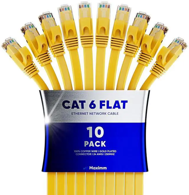 Main image of Maximm Cat6 Ethernet Cable 15ft, 10-Pack Yellow - Flat High-Speed Network Cables for Gaming, Streaming, Router, Modem, PC, PS5, Xbox - Durable & Space-Saving Design