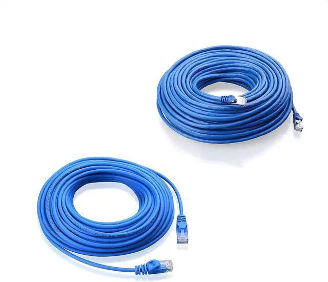 Main image of Cable Matters 100-Foot Snagless Long Cat6A (SSTP, SFTP) Shielded Ethernet Cable in Blue & 50-Foot Cat6 Ultra Thin Ethernet Cable