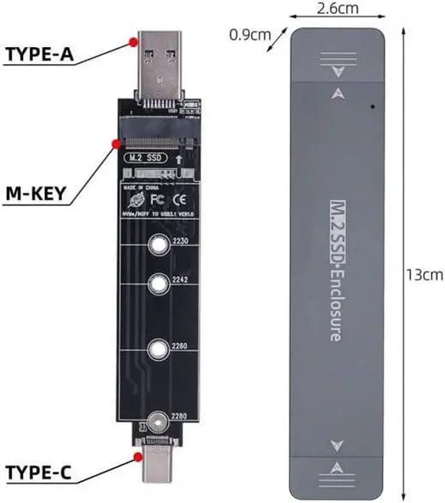 Alt view image 3 of 6 - xiwai Type-C USB3.0 to Combo NVME M-Key M.2 NGFF SATA SSD PCBA Case 2280/2242/2230mm Adapter RTL9210B Chipset