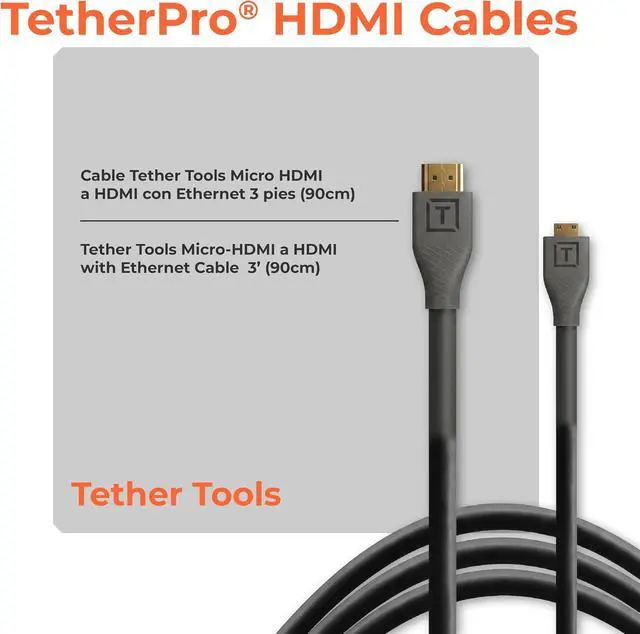 Alt view image 2 of 7 - Tether Tools TetherPro HDMI Micro to HDMI 2.0, 3' (1m), Black