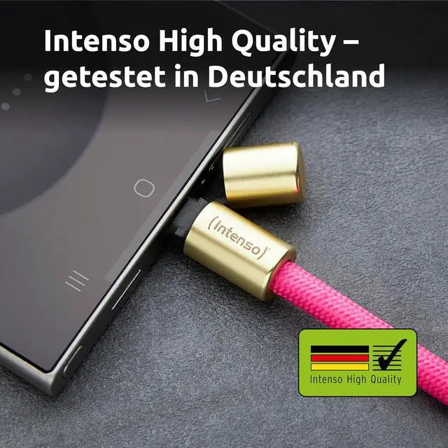 Alt view image 7 of 7 - Intenso USB-C Charging Cable 60W 480Mbps Nylon PD3.0 QC4.0-1.65m Adjustable Size Pink