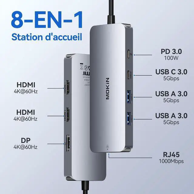 Alt view image 2 of 7 - Displaylink Docking Station 3 Monitors USBC Laptop Dock Dual Triple Display with 3 HDMI, 2 DP, DC Power, USB A&C for MacBook M1 M2 M3/Dell/HP/Lenovo