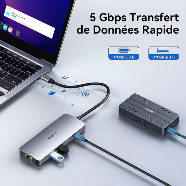Alt view image 7 of 7 - Displaylink Docking Station 3 Monitors USBC Laptop Dock Dual Triple Display with 3 HDMI, 2 DP, DC Power, USB A&C for MacBook M1 M2 M3/Dell/HP/Lenovo