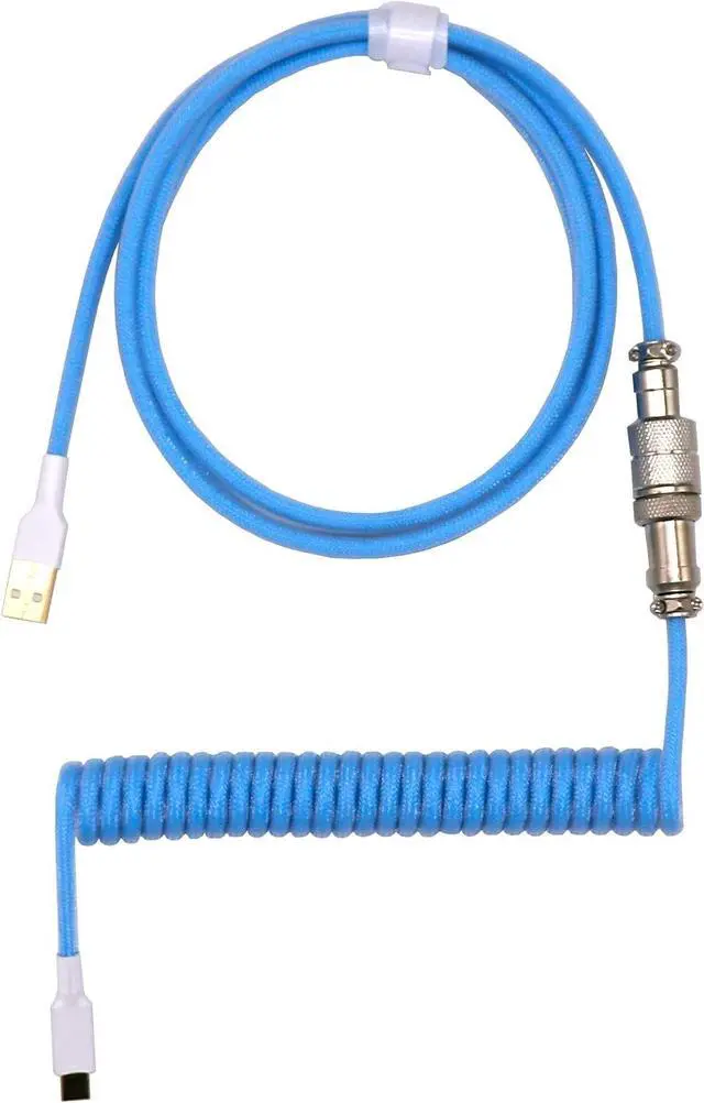 Main image of Kraken Light Blue Coiled Keyboard Cable - Artisan Blue Coiled USB C Cable with Aviator Connector for Mechanical Gaming Keyboards (Sky Blue)