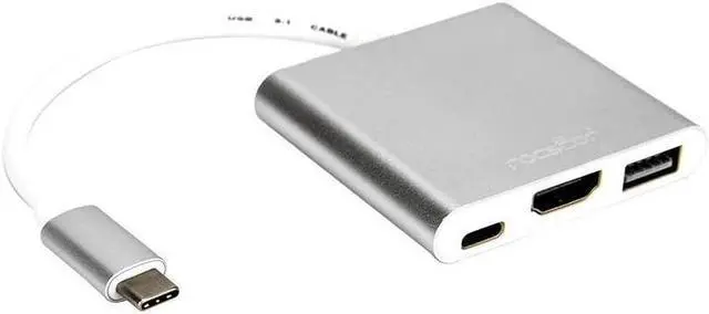 Alt view image 3 of 3 - Rocstor Y10A176-S1 Premium USB-C to HDMI Multiport Adapter USB-C to HDMI/USB-C (3.1)/USB 3.0 for Audio/Video Device - 1 x USB-C Male to 1 x HDMI Female Digital Audio/Video, Metal Silver