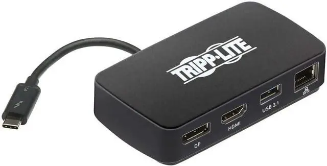 Main image of Tripp Lite Thunderbolt 3 Docking Station, Dual Display Compatible Dock, HDMI, DisplayPort, Gigabit Ethernet, USB 3.2 Gen 1, UHD 4K/60Hz, Portable Hub (MTB3-DOCK-01)