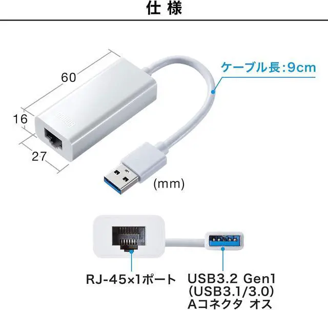 Alt view image 7 of 7 - Sanwa Supply USB-C VLAN1WN USB 3.2-LAN Adapter (White)