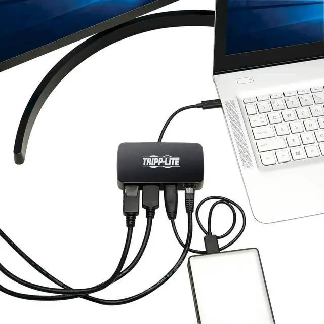 Alt view image 2 of 5 - Tripp Lite Thunderbolt 3 Docking Station, Dual Display Compatible Dock, HDMI, DisplayPort, Gigabit Ethernet, USB 3.2 Gen 1, UHD 4K/60Hz, Portable Hub (MTB3-DOCK-01)