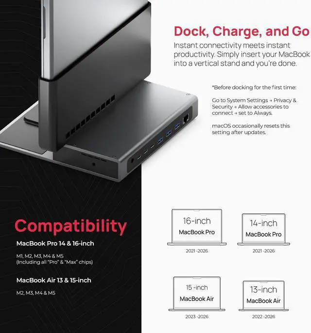 Alt view image 6 of 7 - Brydge ProDock Duo TB4 MacBook Docking Station, Dual Monitor 4K 60Hz | Vertical Thunderbolt 4 Dock for MacBook Pro 14/16 & Air 13/15 (M1-M5) | 12 Ports, 96W, MagSafe | Pro 14-inch Sleeve