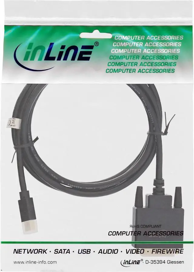 Alt view image 2 of 4 - InLine® 17222 Mini DisplayPort to DVI Cable, Mini DisplayPort Male to DVI-D 24+1 Male, Black/Gold, 2 m