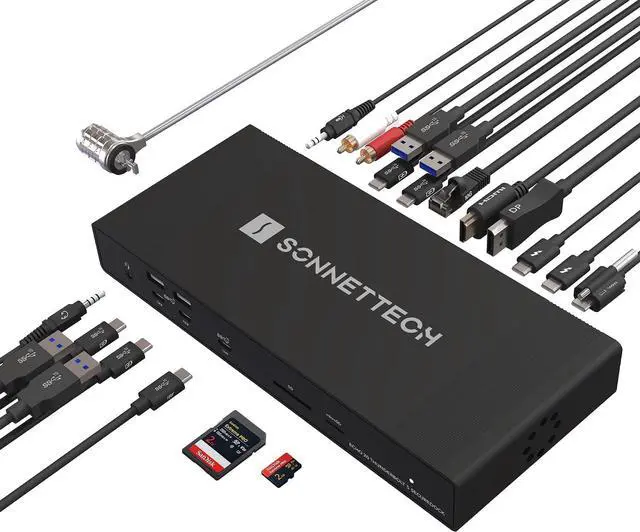 Main image of Sonnet Echo 20 Thunderbolt 5 SecureDock Thunderbolt 5 Dock, 10Gb Ethernet, 3 Thunderbolt 5 Ports, HDMI, DisplayPort, 9 USB 10Gbps, 140W Charging, SD Card Reader, Mac, Windows, Chromebook, iPad