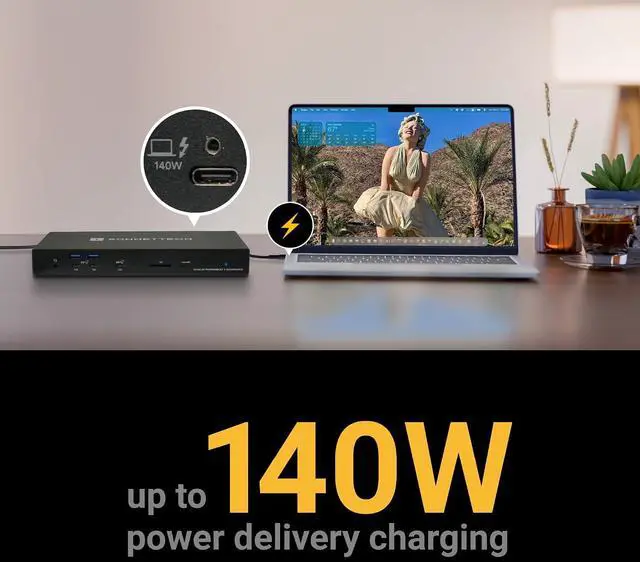 Alt view image 6 of 7 - Sonnet Echo 20 Thunderbolt 5 SecureDock Thunderbolt 5 Dock, 10Gb Ethernet, 3 Thunderbolt 5 Ports, HDMI, DisplayPort, 9 USB 10Gbps, 140W Charging, SD Card Reader, Mac, Windows, Chromebook, iPad