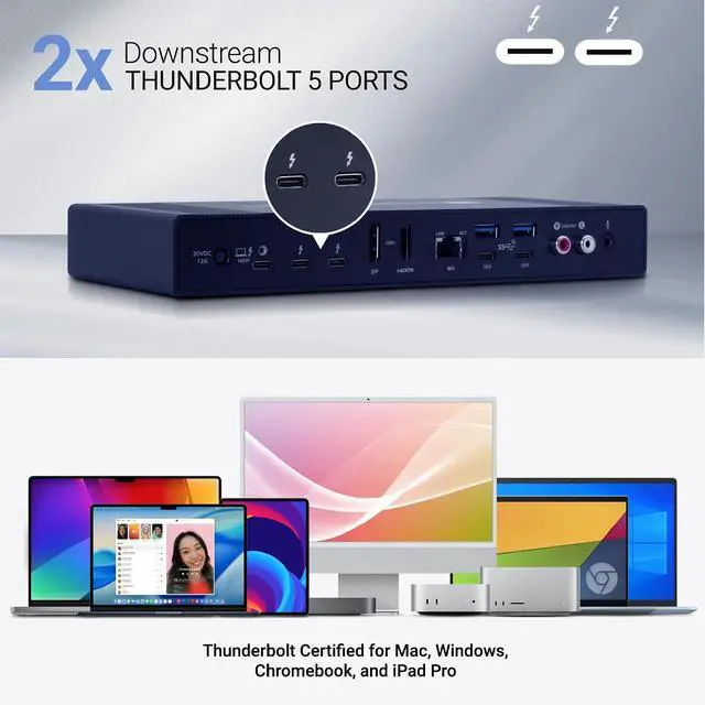 Alt view image 7 of 7 - Sonnet Echo 20 Thunderbolt 5 SecureDock Thunderbolt 5 Dock, 10Gb Ethernet, 3 Thunderbolt 5 Ports, HDMI, DisplayPort, 9 USB 10Gbps, 140W Charging, SD Card Reader, Mac, Windows, Chromebook, iPad