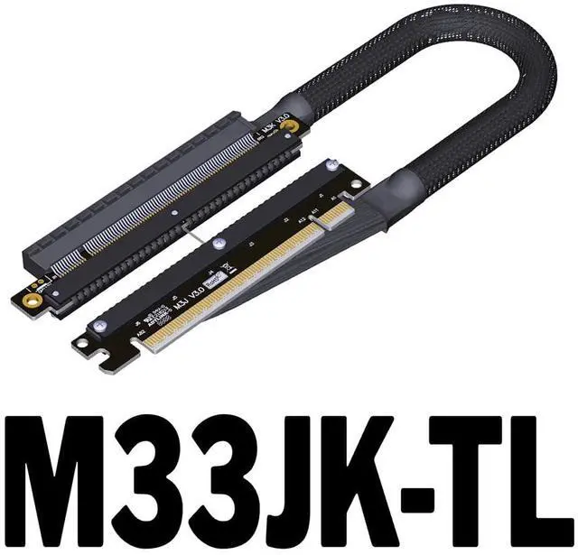 Alt view image 2 of 5 - JMT ADT-M33 PCIe4.0 x16 256Gbps GPU Extension Cable Dual Reverse Right Left Bend 30cm Compatible with Chassis A4 ITX RTX 4090 RX7900xt (M33JK-TL Left-Bent)
