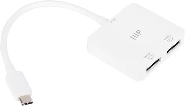 Alt view image 5 of 6 - Monoprice USB-C to Dual 4K DisplayPort Adapter (Dual 4K@60Hz) HDR, Supports MST, SST, and Mirror Modes, Portable, Compatible with Thunderbolt 3 Devices with Windows and MacOS