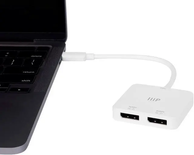 Alt view image 4 of 6 - Monoprice USB-C to Dual 4K DisplayPort Adapter (Dual 4K@60Hz) HDR, Supports MST, SST, and Mirror Modes, Portable, Compatible with Thunderbolt 3 Devices with Windows and MacOS