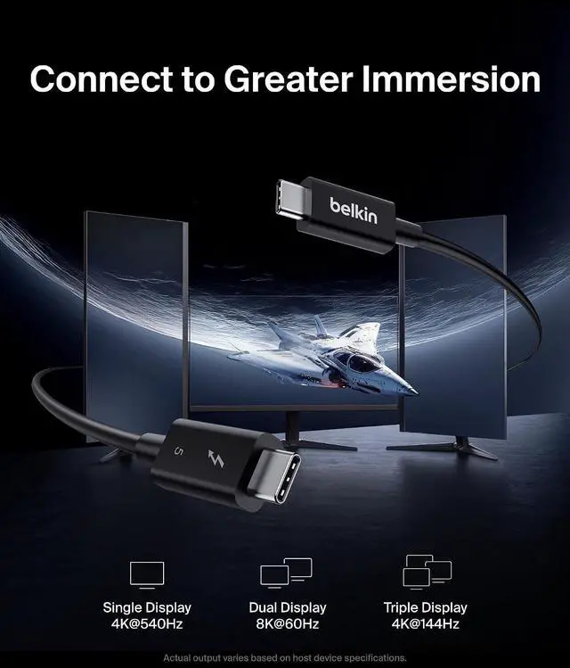 Alt view image 5 of 7 - Belkin 3.3ft USB-C Thunderbolt 5 Cable w/ 240W Power Delivery, Bandwidth Boost Up to 120Gbps, 3x Faster Data Transfer, and 4K UHD Display Resolution - Intel-Certified Fast Charging USB-C Cable - Black