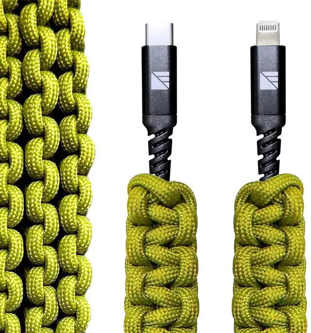 Main image of Darrk Energy Lightning to C Paracord Cable & USB C to C Paracord Cable (18W, Green)
