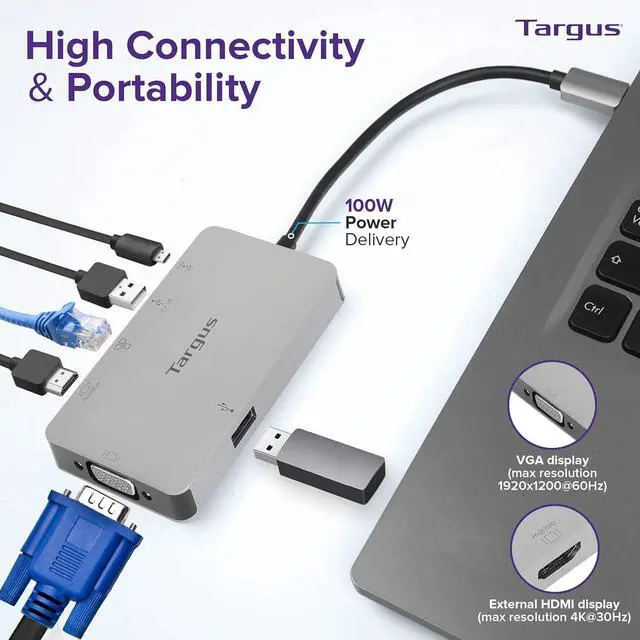 Alt view image 2 of 6 - Targus+DOCK419USZ+Docking+Station+-+for+Notebook+-+100+W+-+USB+Type+C+-+3+x+USB+Ports+-+Network+(RJ-45)+-+HDMI+-+VGA+-+Wired