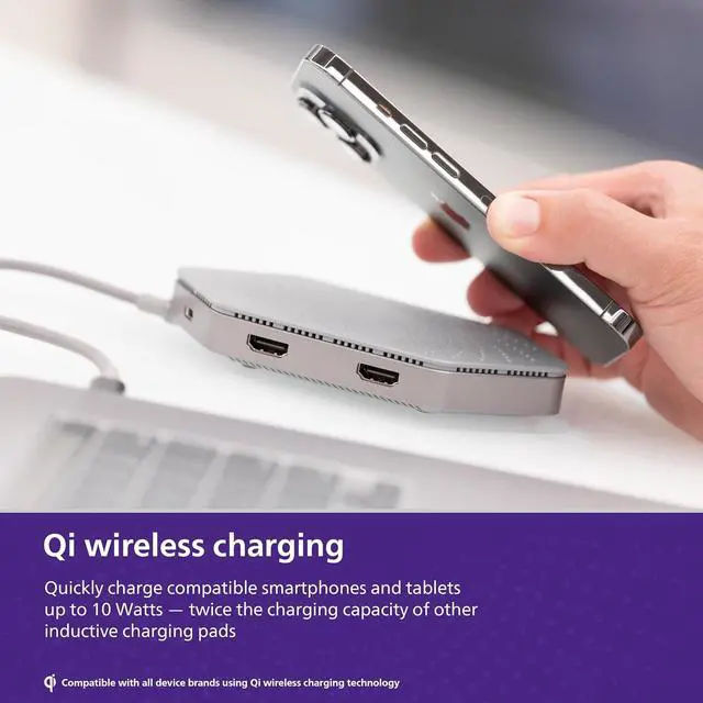 Alt view image 2 of 7 - Philips Elite Plus Qi Wireless Charger, USB-C Docking Station, 2 HDMI Ports, 100W USB-C Port, 2 USB-A, Data Transfer, 1 Ft Braided Cable, Mirror Screens, Portable for Travel, Office, SWL9323GR/37-T1
