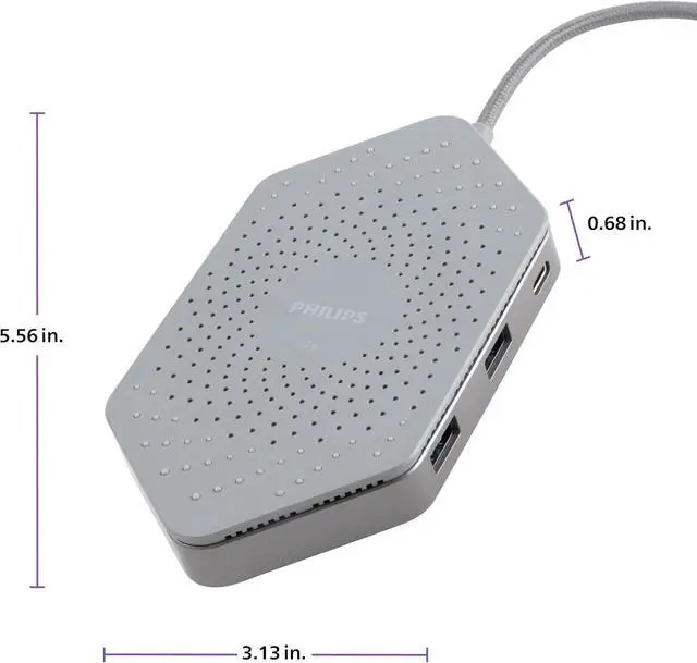 Alt view image 6 of 7 - Philips Elite Plus Qi Wireless Charger, USB-C Docking Station, 2 HDMI Ports, 100W USB-C Port, 2 USB-A, Data Transfer, 1 Ft Braided Cable, Mirror Screens, Portable for Travel, Office, SWL9323GR/37-T1