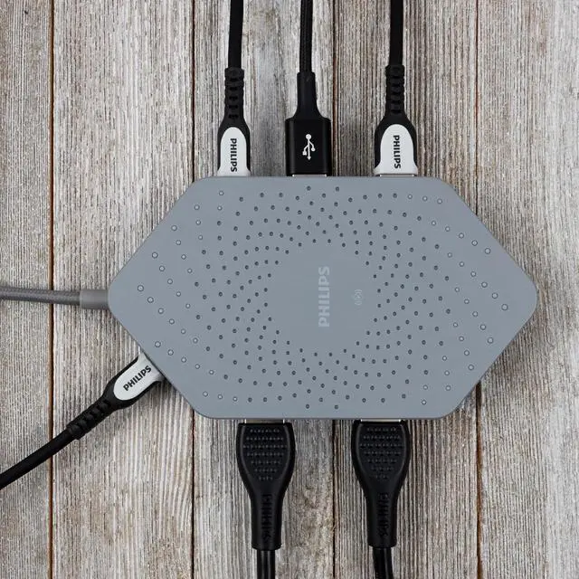 Alt view image 7 of 7 - Philips Elite Plus Qi Wireless Charger, USB-C Docking Station, 2 HDMI Ports, 100W USB-C Port, 2 USB-A, Data Transfer, 1 Ft Braided Cable, Mirror Screens, Portable for Travel, Office, SWL9323GR/37-T1