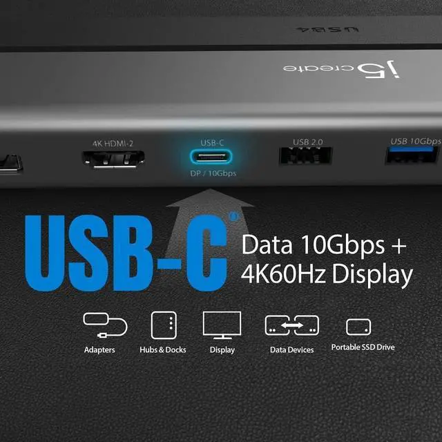 Alt view image 5 of 7 - j5 create USB4 Thunderbolt 3/4 Compatible Dual 4K Multi-Port Docking Station 14 in 1 PD Compatible Docking Station Space Gray JCD554