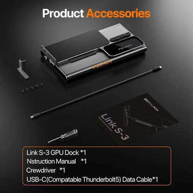 Alt view image 7 of 7 - PELADN External GPU Dock Station with Thunderbolt 5 Cable,Dual Thunderbolt 5 Ports, Equipped PCIe 4.0 x 4 Slot, PCIe 3.0 Slot, USB 3.2 Gen2 Type-A,SD 4.0 Card Slot, Support ATX/SFX,eGPU Dock