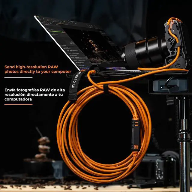 Alt view image 5 of 7 - Tether Tools LeverLock Plate and TetherPro Optima 10G 31' USB-C Straight to USB-C Straight Cable, Black