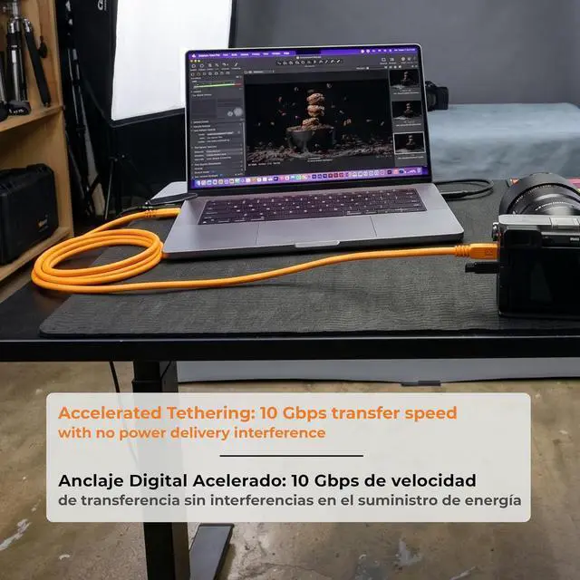 Alt view image 7 of 7 - Tether Tools LeverLock Plate and TetherPro Optima 10G 31' USB-C Straight to USB-C Straight Cable, Black
