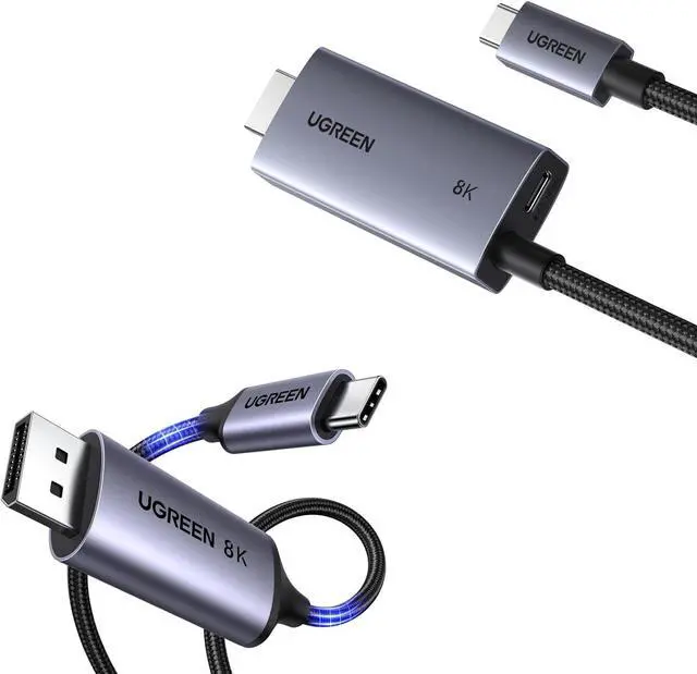 Main image of UGREEN USB C to DisplayPort 1.4 Cable 8K@60Hz 4K@240Hz Unidirectional Thunderbolt to DisplayPort Cord Bundle with USB C to HDMI Cable with 140W PD Fast Charging Adapter 8K@60Hz