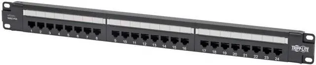 Main image of Tripp Lite Cat5 / Cat5e PoE+ Compliant Patch Panel 24-Port 110/Krone 568A/B RJ45 1URM Rackmount TAA (N052-P24)