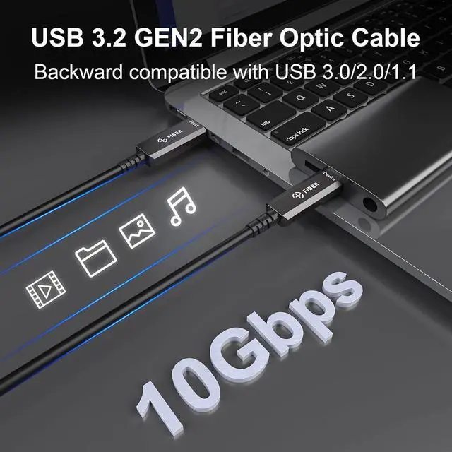 Alt view image 4 of 6 - FIBBR Fiber Optic USB 3.2 Cable 10Gbps Ultra Speed USB A to USB C Cable, Ideal for Webcams, VR/AR Gear, Projectors & TVs (16.5ft)