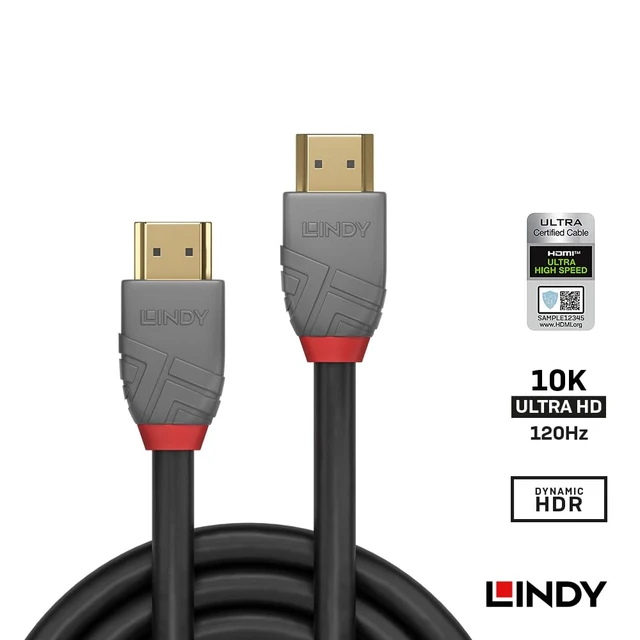 Alt view image 2 of 7 - Lindy Anthra LINE HDMI 2.1 (Type A) Cable Male/Male, 3.3 ft (1 m) (Model Number: 36952)