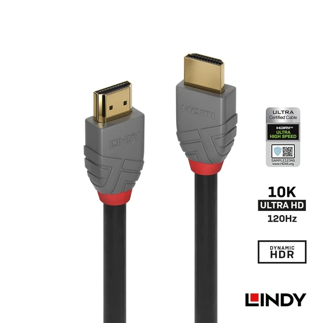 Alt view image 3 of 7 - Lindy Anthra LINE HDMI 2.1 (Type A) Cable Male/Male, 3.3 ft (1 m) (Model Number: 36952)