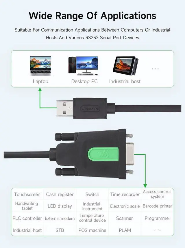 Alt view image 7 of 7 - waveshare 3PCS Industrial USB to RS232 Adapter with Original FT232RNL FTDI Chip, Compatible with OS Including Mac OS,Linux,Windows 11/10/8.1/8/7/XP,Length 1.5m, USB to RS232 Female Cable