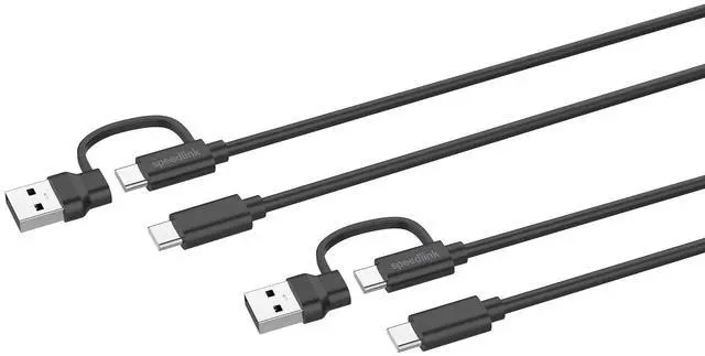 Main image of Speedlink Stream Play & Charge USB-C/USB-A to USB-C Controller Cable Set 3m - 2 Charging Cables for Controller PS5 Xbox Switch Controller, 3 metres, Charging and Data Transfer, Black