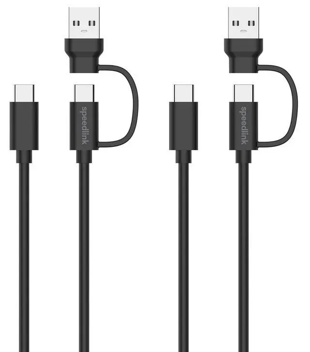 Alt view image 2 of 6 - Speedlink Stream Play & Charge USB-C/USB-A to USB-C Controller Cable Set 3m - 2 Charging Cables for Controller PS5 Xbox Switch Controller, 3 metres, Charging and Data Transfer, Black