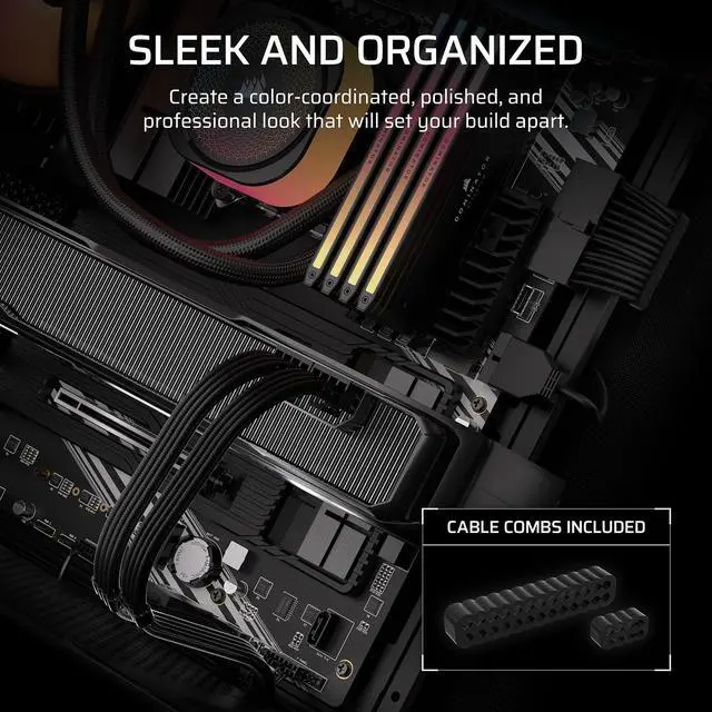 Alt view image 3 of 5 - Corsair Elite Premium Type 5 Individual Sleeved PSU Cable Pro Kit Low-Profile Cable Combs, Triple-Mesh Paracord Sleeve, Compatible Type 5 PSUs Black