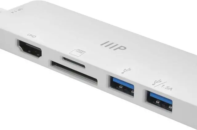 Alt view image 5 of 5 - Monoprice 6-in-1 USB Type-C Multiport 4K HDMI Adapter - 4K@60Hz Max Resolution, 5Gbps, Card Readers, 100 Watts PD, 6.7 Inch USB-C Cable, Plug-n-Play, Compact and Lightweight, White