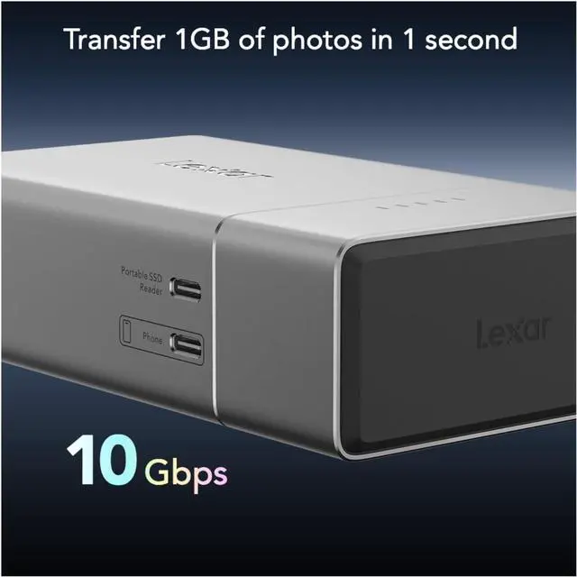 Alt view image 2 of 6 - Lexar Professional Workflow Go Battery-Powered 2-Bay Portable Docking Station