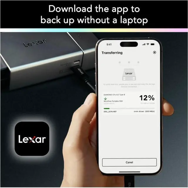 Alt view image 4 of 6 - Lexar Professional Workflow Go Battery-Powered 2-Bay Portable Docking Station